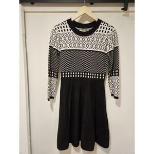 Eliza J Dress Black White Knit Office Career Crewneck Work Sweater Dress Medium